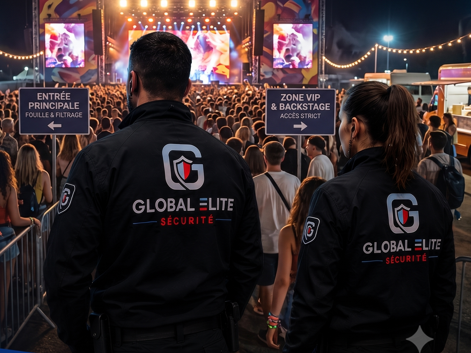 Agent de sécurité à l'entrée d'une zone VIP et backstage en concert