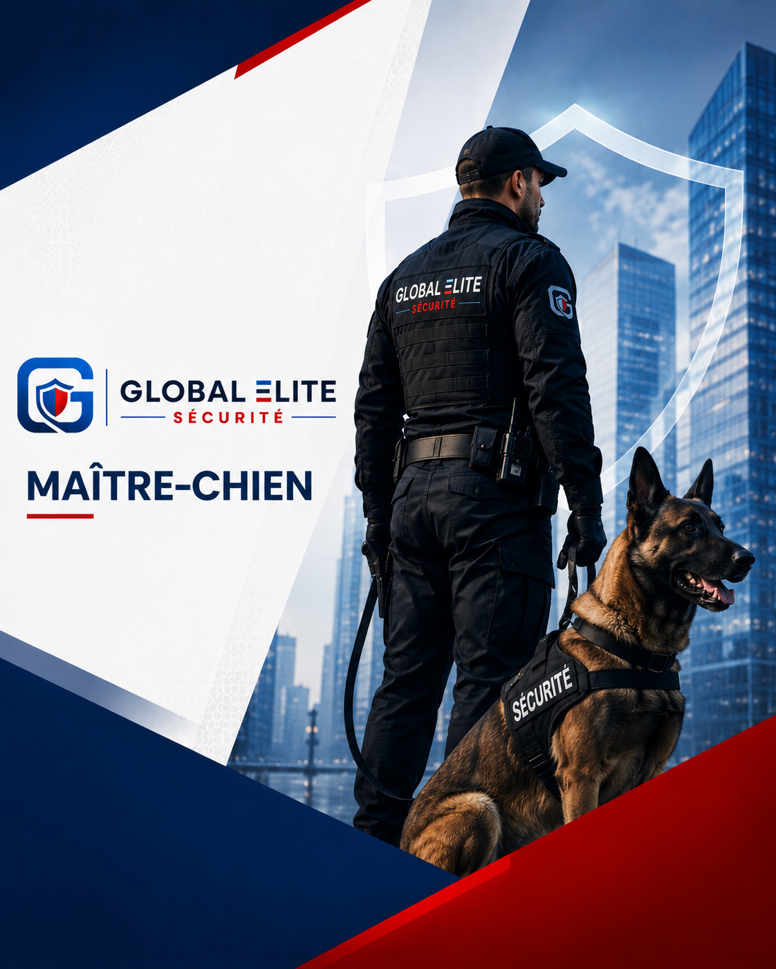 Agent cynophile Global Élite Sécurité et son chien