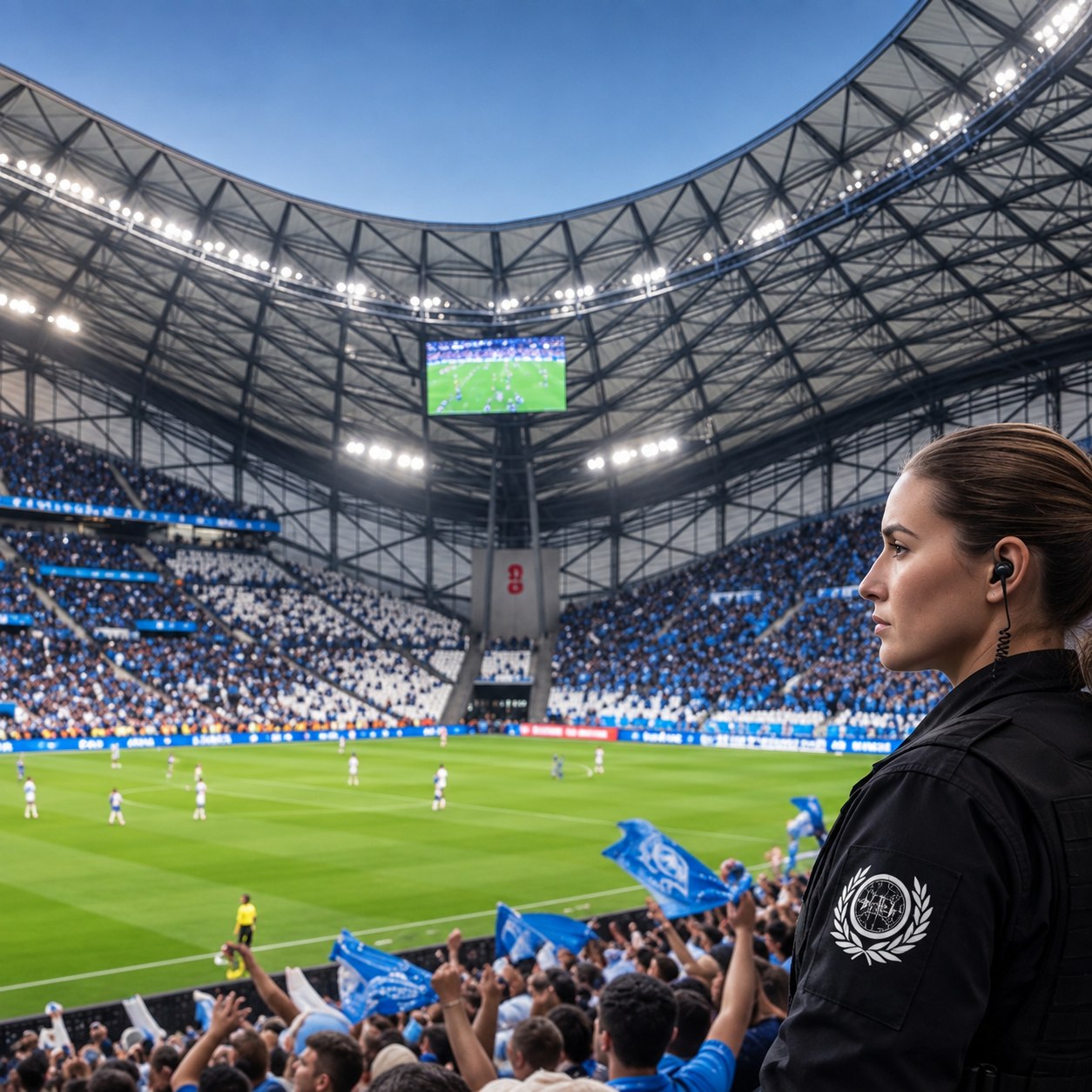 Agent Global Élite Sécurité en stade lors d'un événement sportif