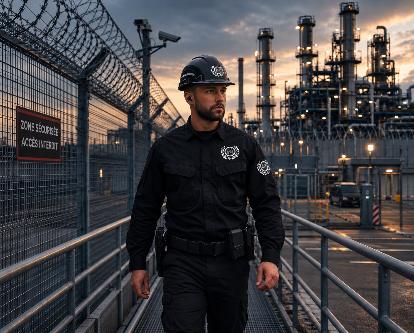 Agent Global Élite Sécurité en ronde sur un site industriel